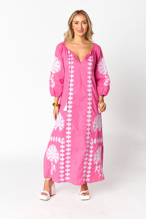Tiffany Embroidered Caftan - Pink/White
