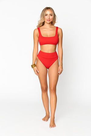 Ora Scoop Neck High-Waisted Bikini - Red