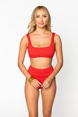 Ora Scoop Neck High-Waisted Bikini - Red
