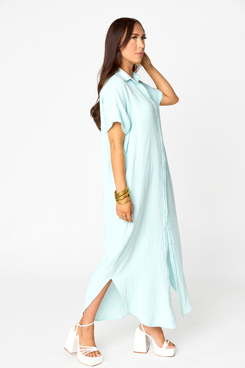 Carmen Cover Up Maxi Dress - Aqua