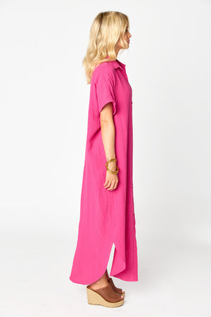 Carmen Cover Up Maxi Dress - Hot Pink