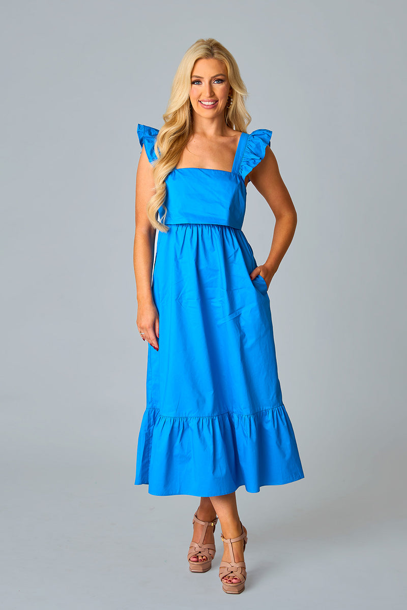 BuddyLove Beverly Ruffle Sleeve Midi Dress - Cobalt
