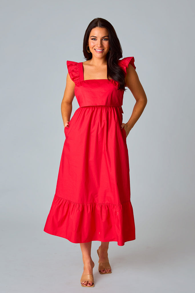 BuddyLove Beverly Ruffle Sleeve Midi Dress - Red