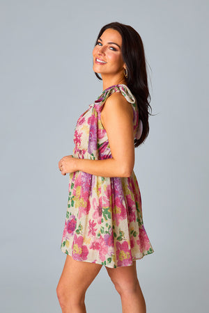 BuddyLove Melanie Tie-Shoulder Mini Dress - Raspberry Rose