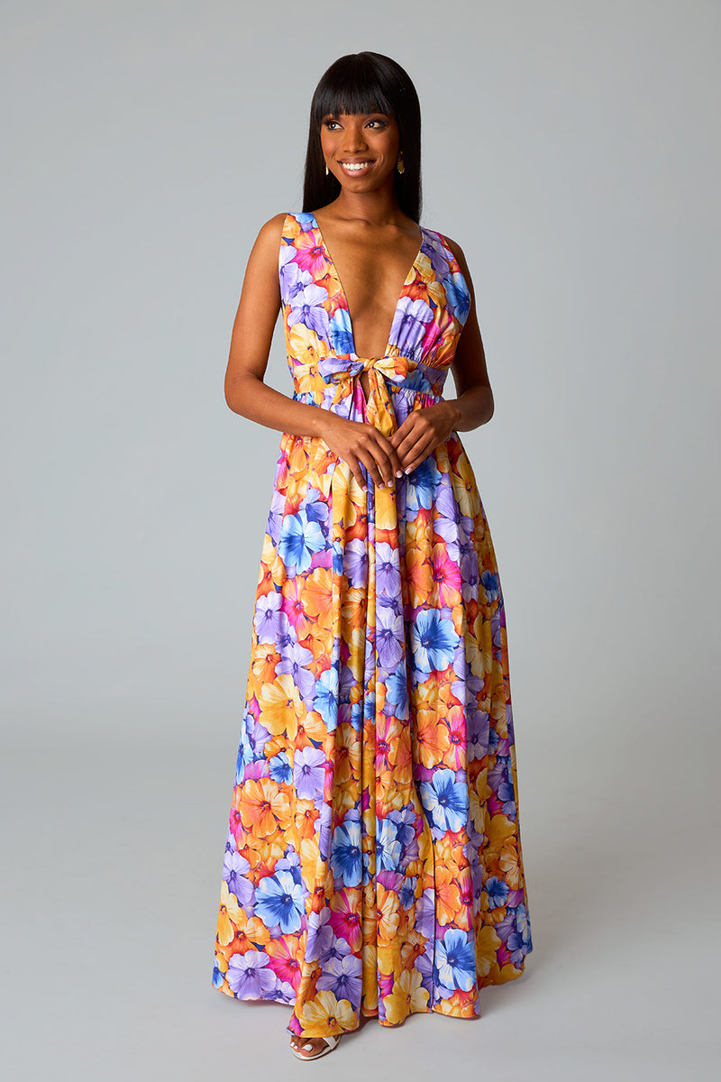 BuddyLove Zena Plunging Neck Maxi Dress - Pansy