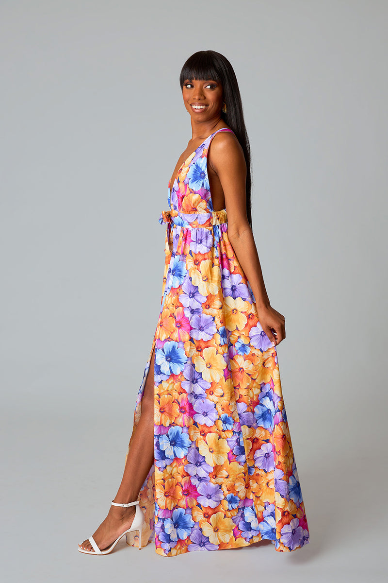 BuddyLove Zena Plunging Neck Maxi Dress - Pansy