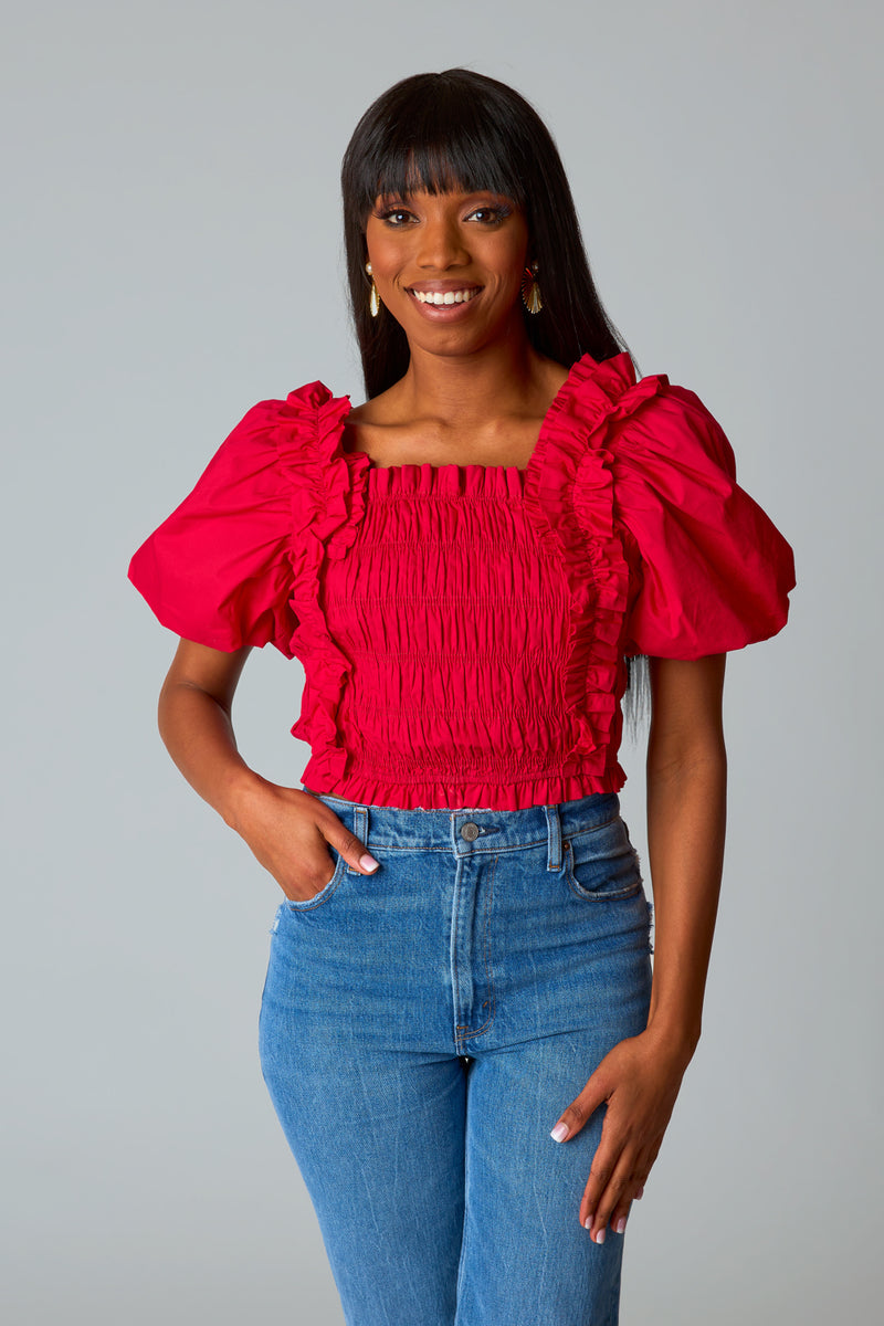 BuddyLove Tandy Puff Sleeve Top - Crimson