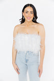 Fancy Strapless Feather Crop Top - White