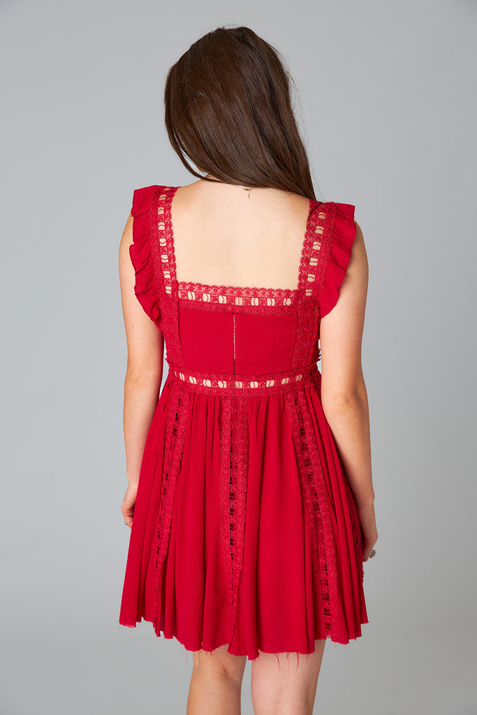 Adams Laced Mini Dress - Crimson