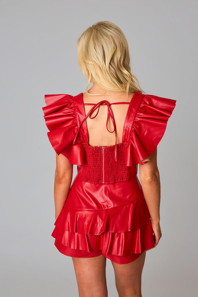 Erin Vegan Leather Outfit Set - Crimson