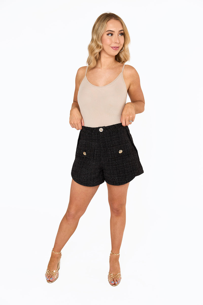 BuddyLove Mae Tweed High-Waisted Shorts - Black Ice