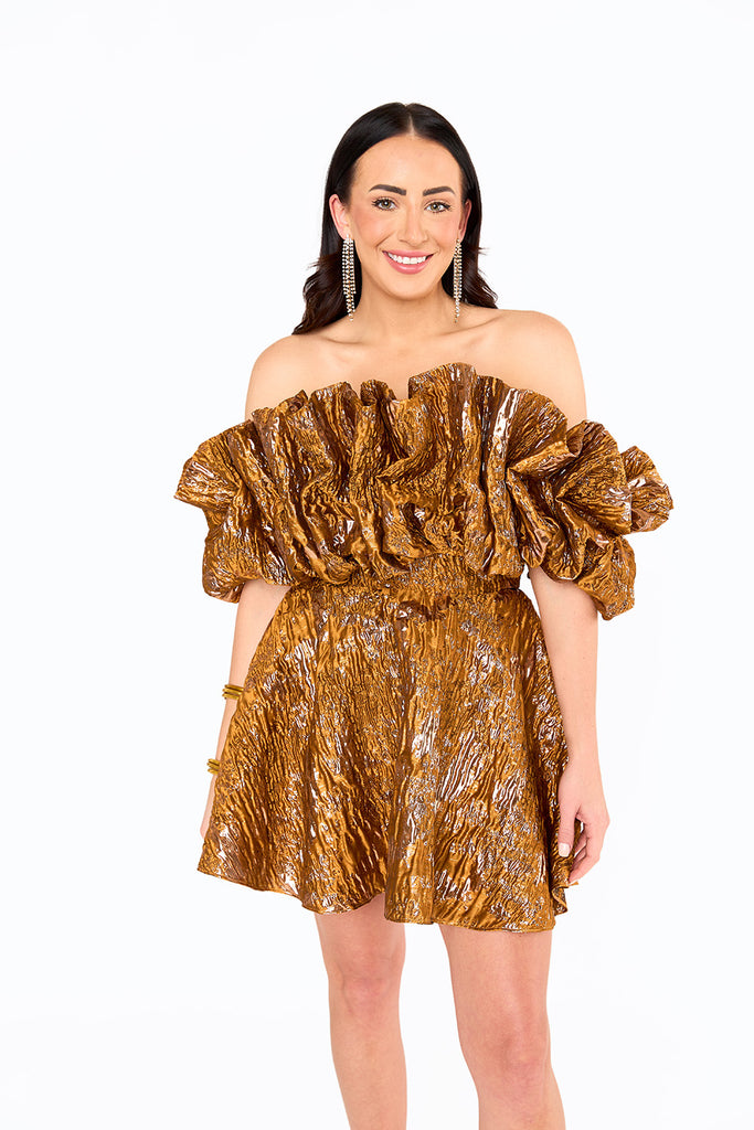 Caroline Exaggerated Ruffle Dress - Bronze