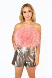 Fancy Strapless Feather Crop Top - Rose Gold