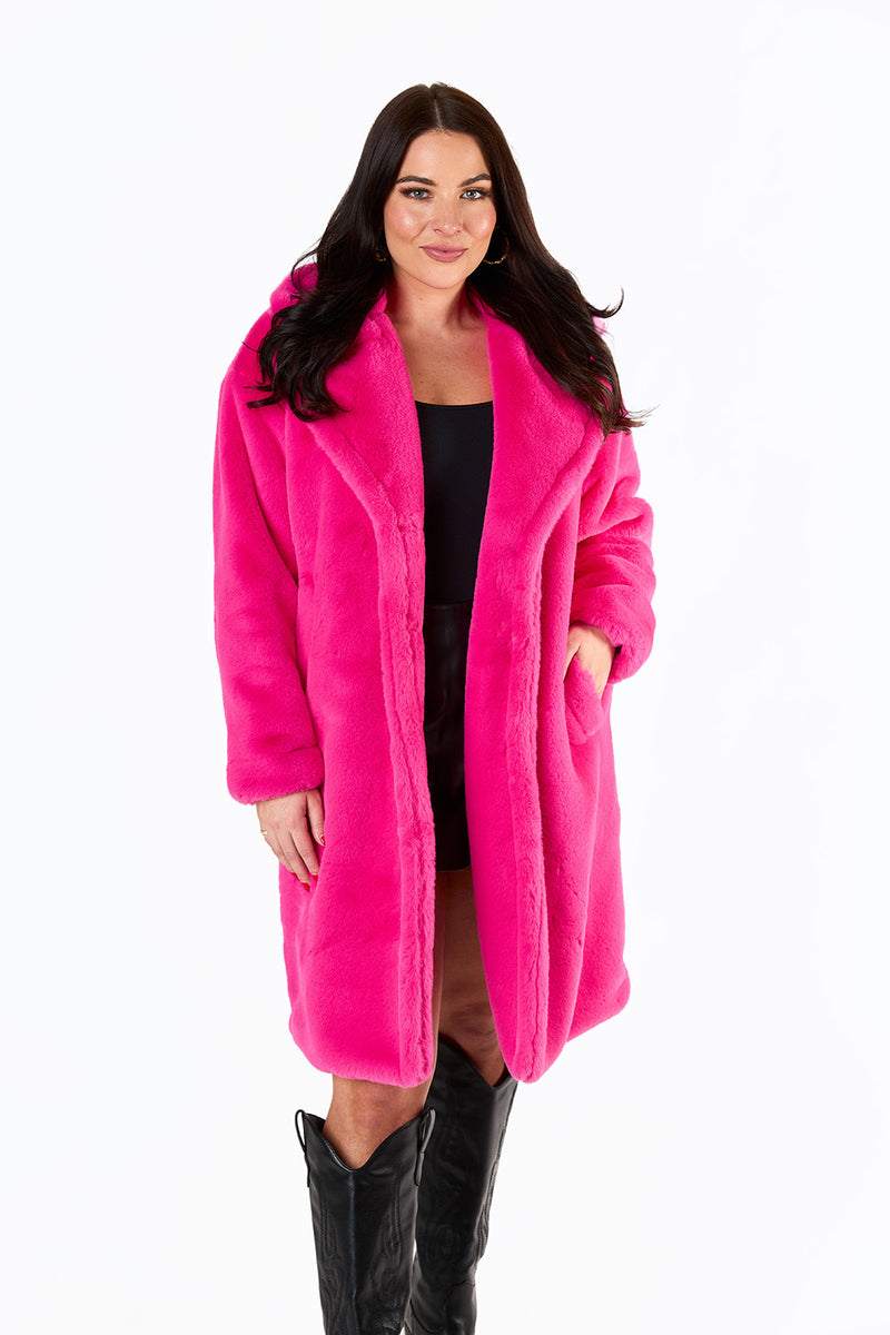 BuddyLove Zoey Oversized Faux Fur Coat - Hot Pink