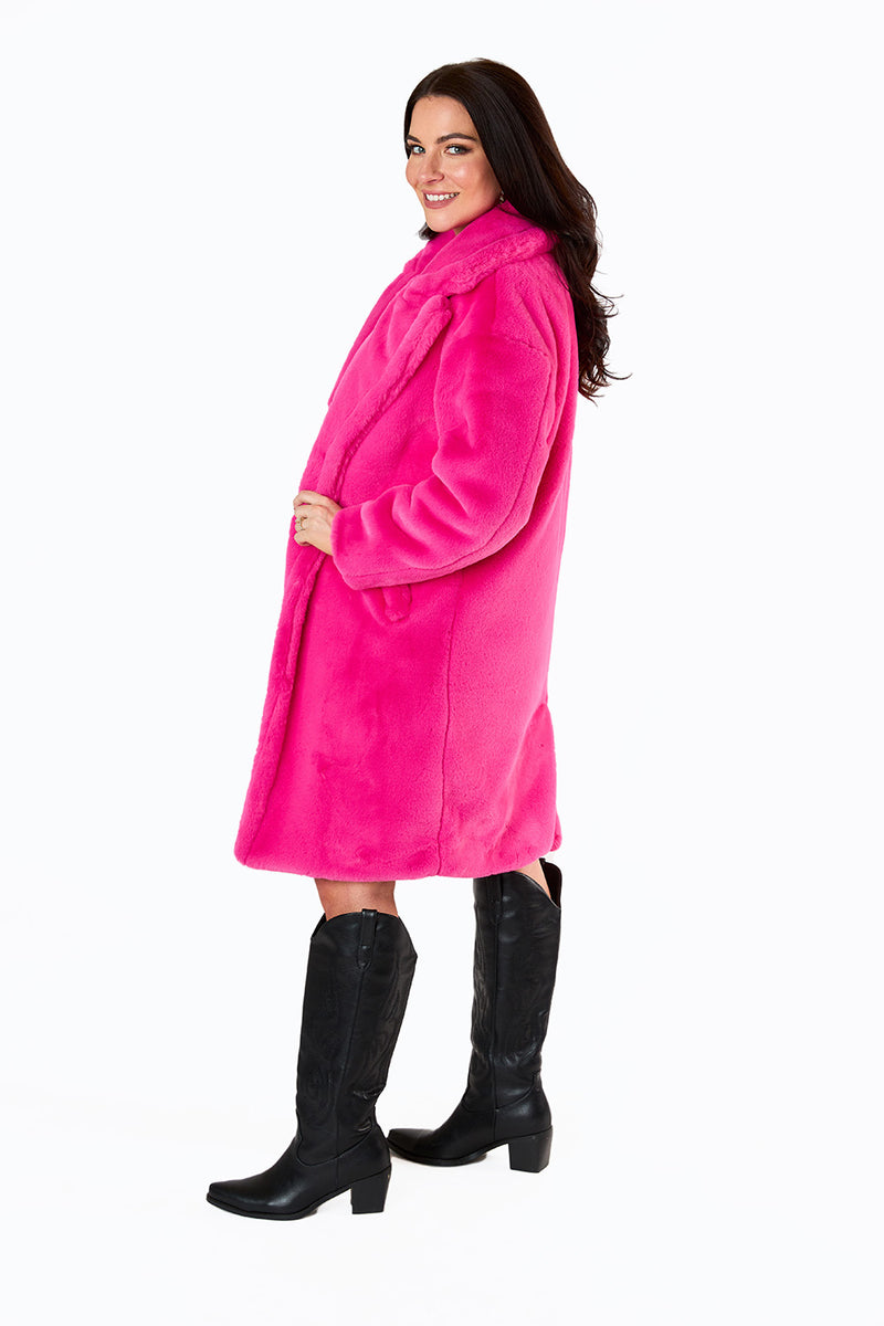 BuddyLove Zoey Oversized Faux Fur Coat - Hot Pink