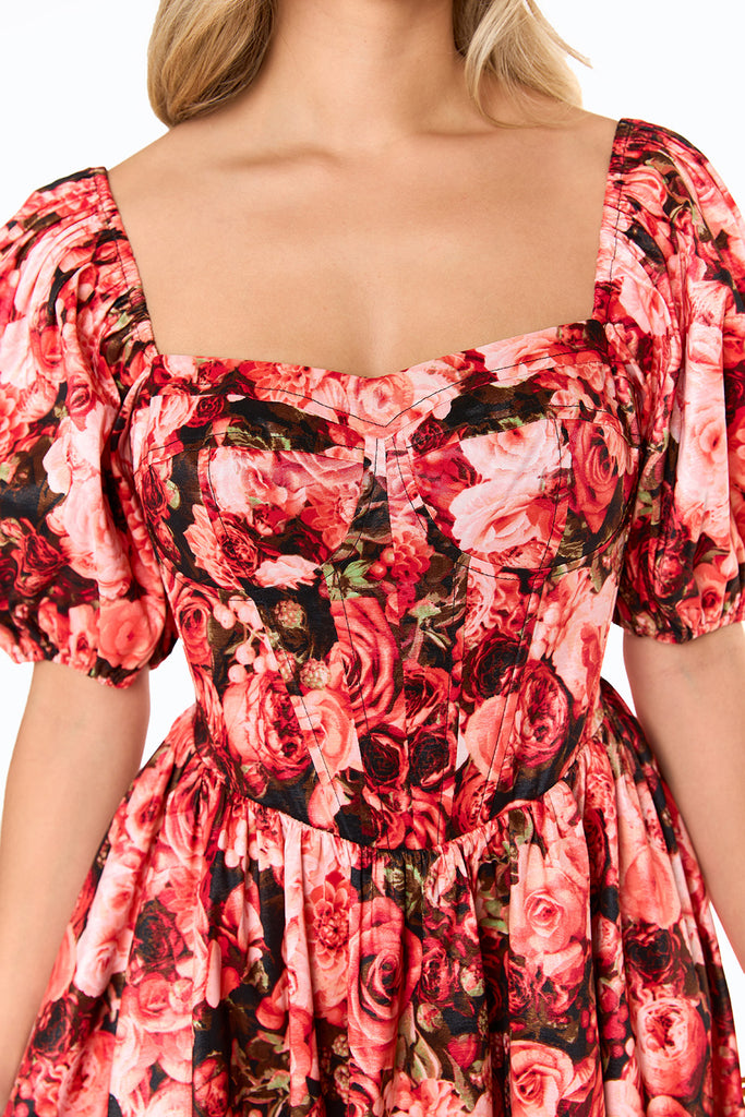 Romeo Puff Sleeve Mini Dress - Autumn Rose