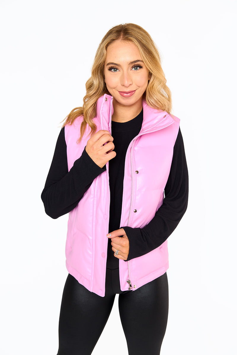 BuddyLove Helen Vegan Leather Puffer Vest - Bubble Gum 