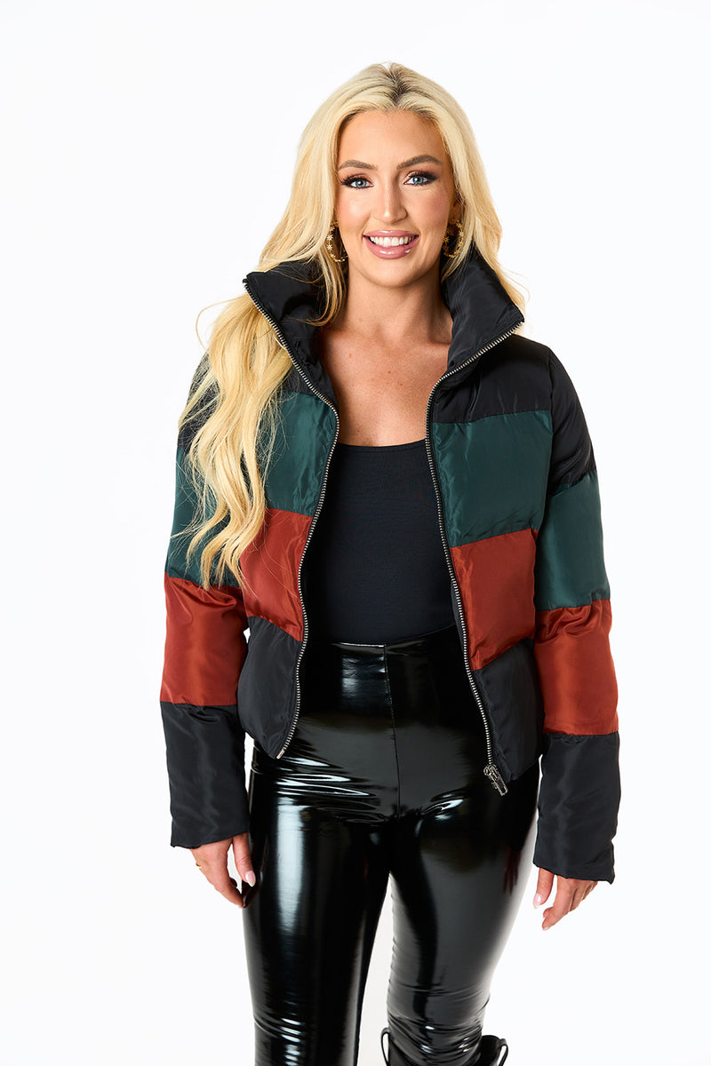 BuddyLove Addison Striped Puffer Jacket - Woodland