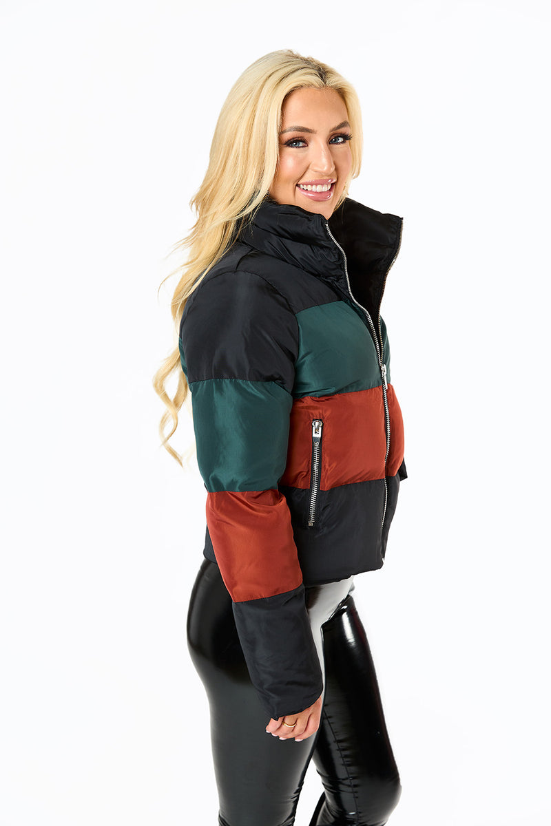 BuddyLove Addison Striped Puffer Jacket - Woodland