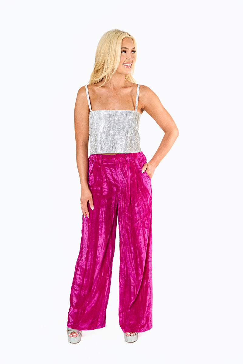 BuddyLove Sondra High-Waisted Velvet Pants - Fuchsia