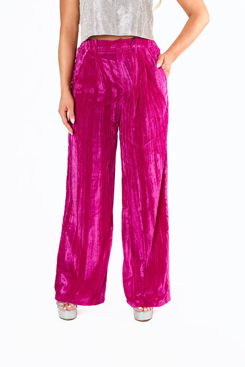 BuddyLove Sondra High-Waisted Velvet Pants - Fuchsia