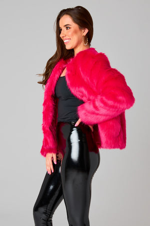 Baddie Faux Fur Jacket - Hot Pink