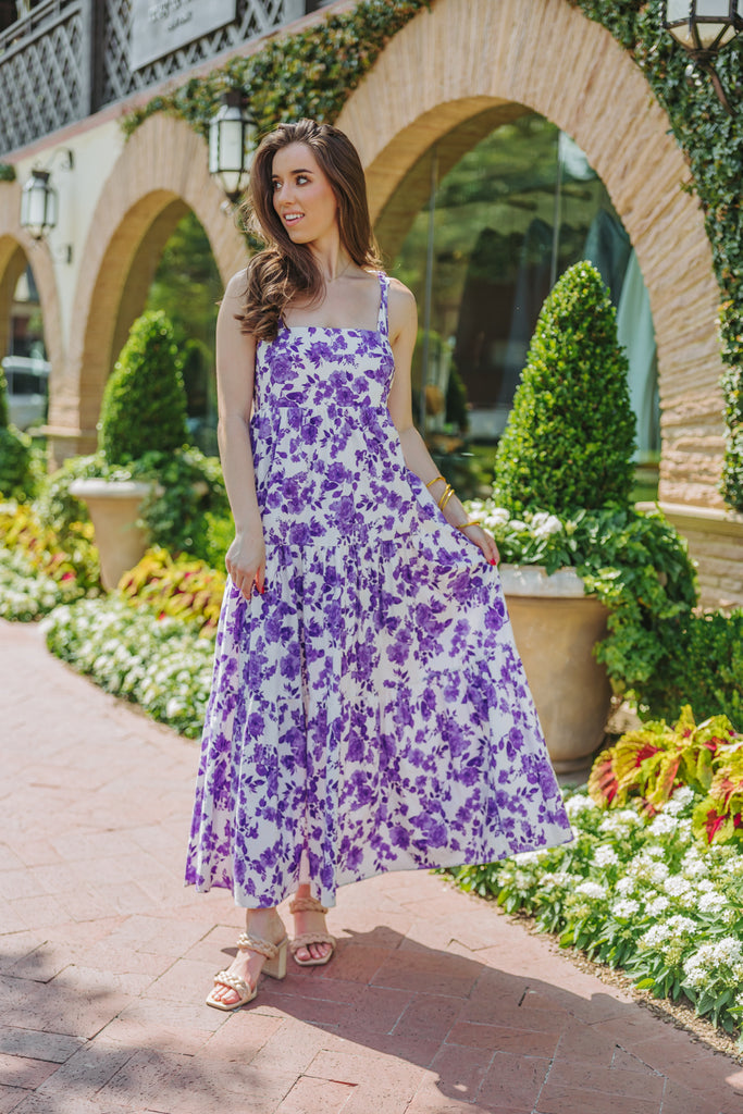 BuddyLove Arlene Tie-Shoulder Maxi Dress - Purple Floral