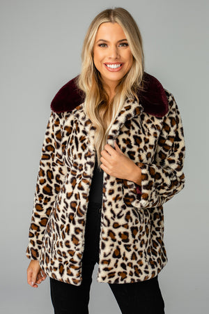 Mariah Medium Length Faux Fur Coat - Leopard