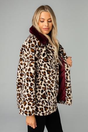 Mariah Medium Length Faux Fur Coat - Leopard