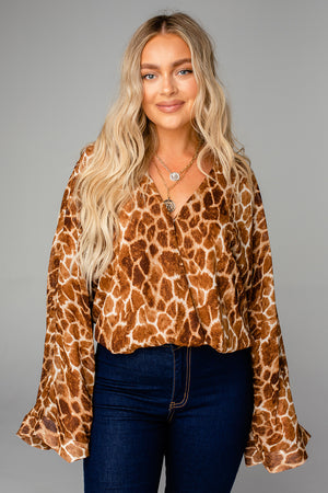 Ariana Kimono Sleeve Bodysuit - Giraffe