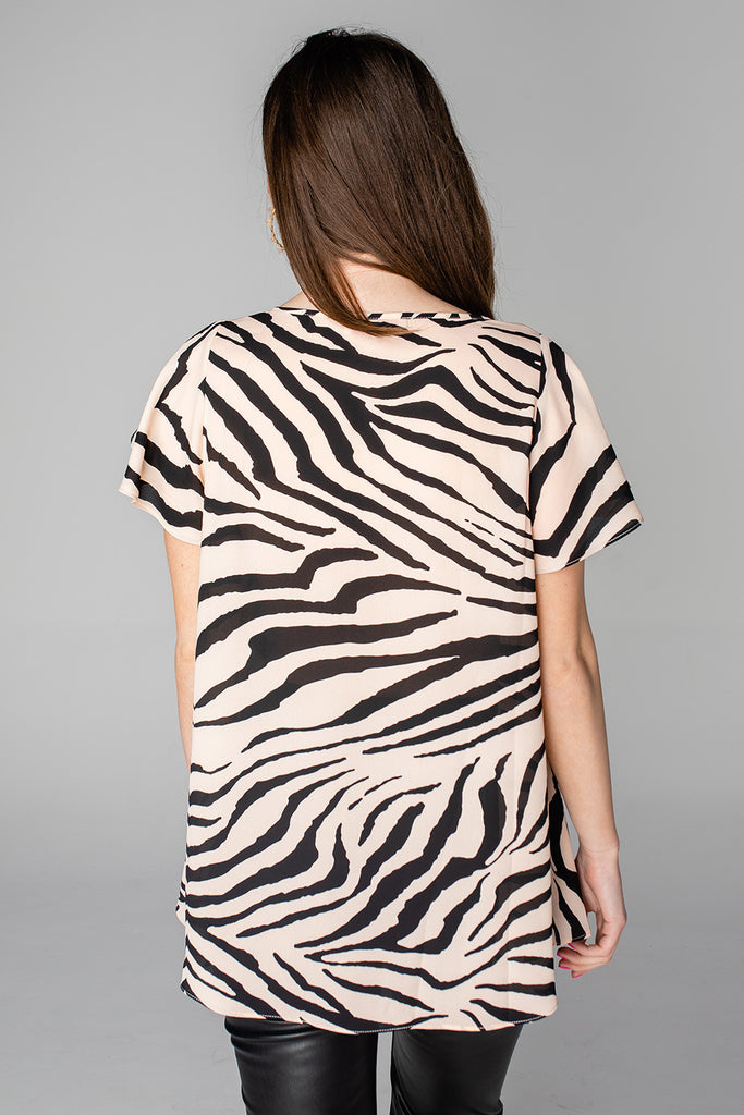 Avril Flutter Sleeve V-Neck Top - Zebra Striped