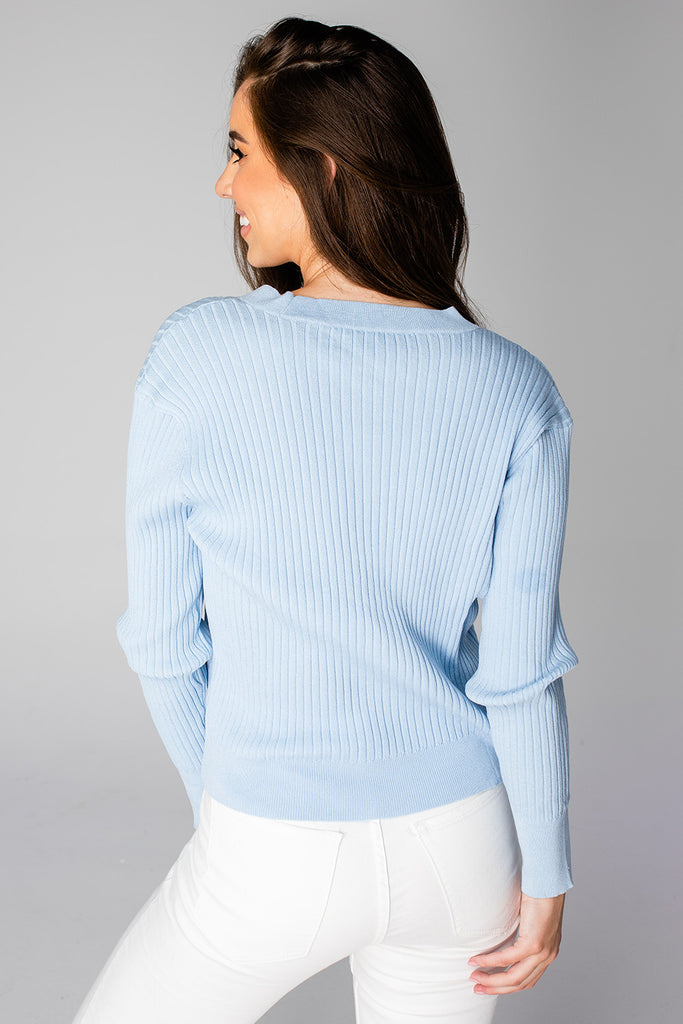 Noah Cropped Ribbed Sweater - Blue