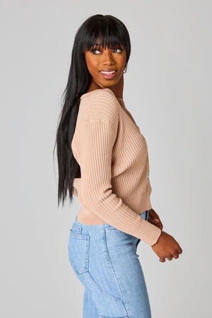 BuddyLove Noah Cropped Ribbed Sweater - Tan