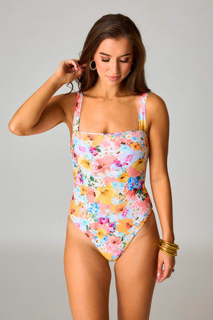 Keke Square Neck One-Piece Swimsuit - Free Love