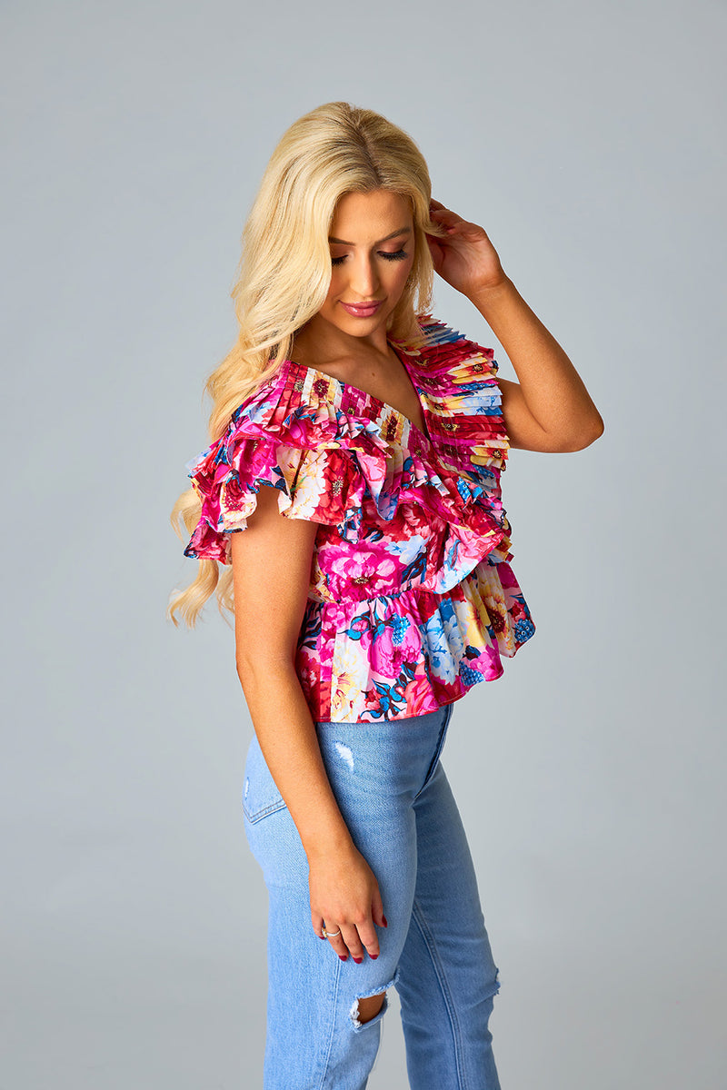BuddyLove Nia Ruffle Pleated Top - Jubilee