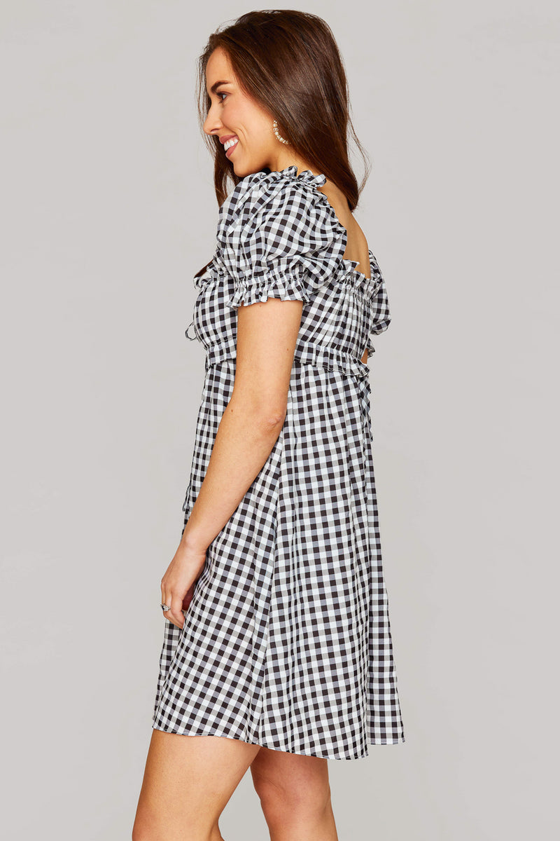 BuddyLove Jac Puff Sleeve Short Dress - Black Plaid