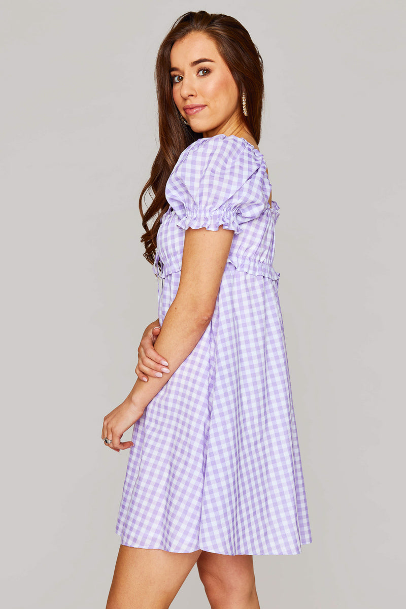 BuddyLove Jac Puff Sleeve Short Dress - Purple Plaid