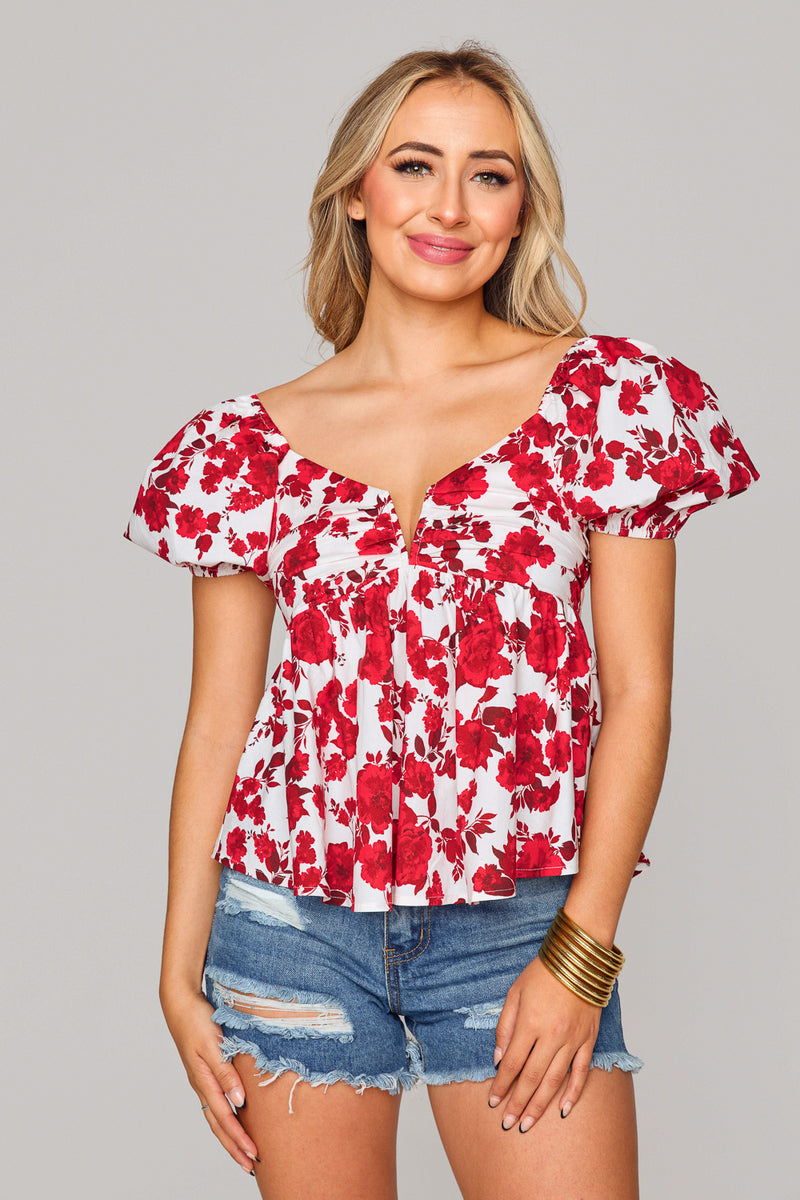 BuddyLove Houston Puff Sleeve Top - Scarlet Flower