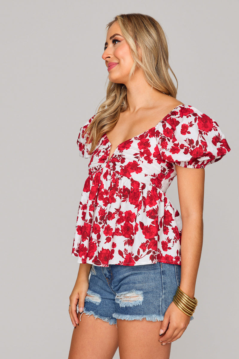 BuddyLove Houston Puff Sleeve Top - Scarlet Flower