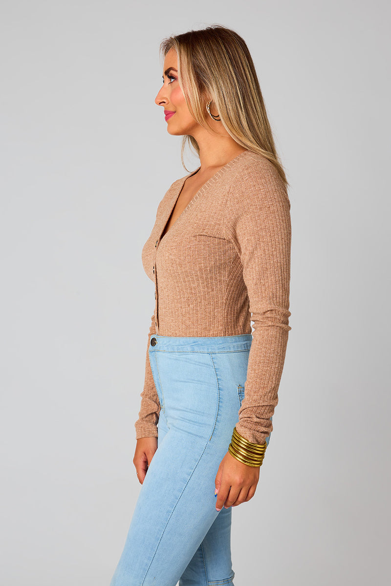 BuddyLove Holly Long Sleeve Button Up Bodysuit - Chocolate