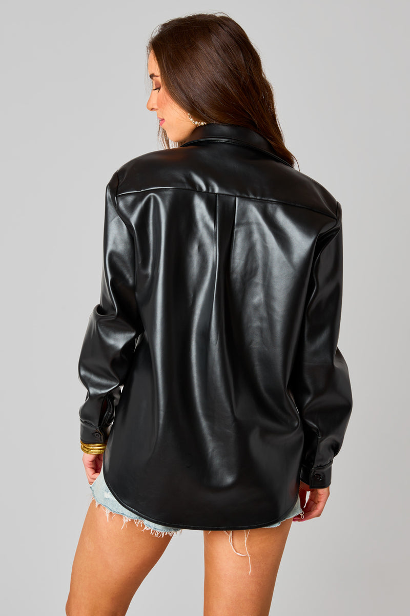 BuddyLove Brielle Vegan Leather Button Up Top - Black