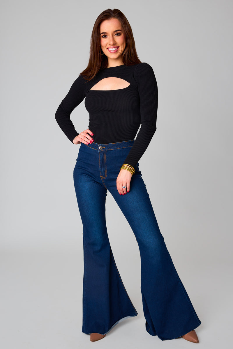 BuddyLove Nadia Long Sleeve Cutout Bodysuit - Black