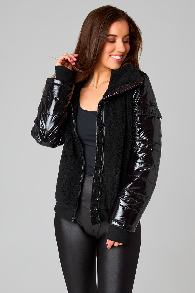 BuddyLove Brody Sherpa Jacket with Patent Sleeves -Black