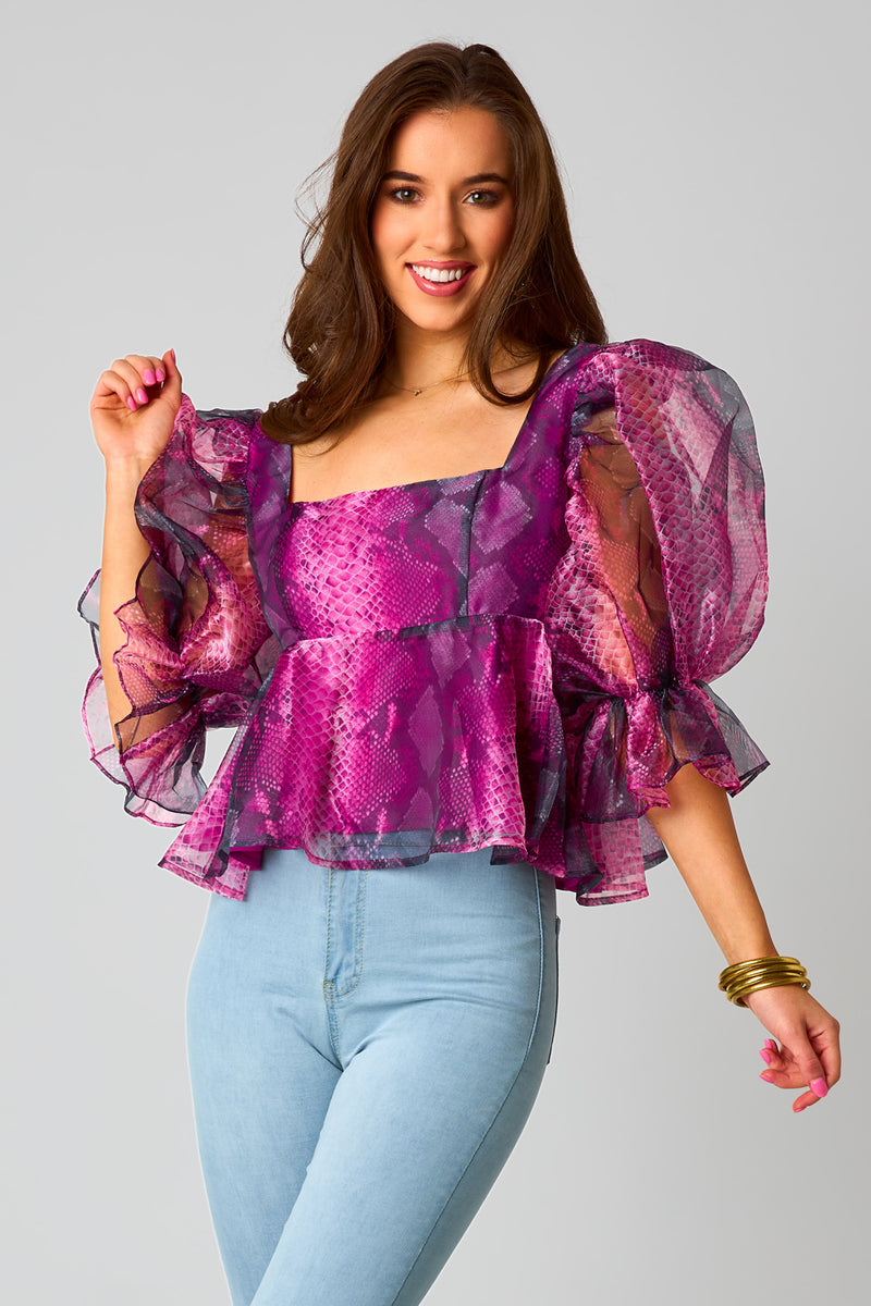 BuddyLove Pammie Puff Sleeve Peplum Top - Jafaar