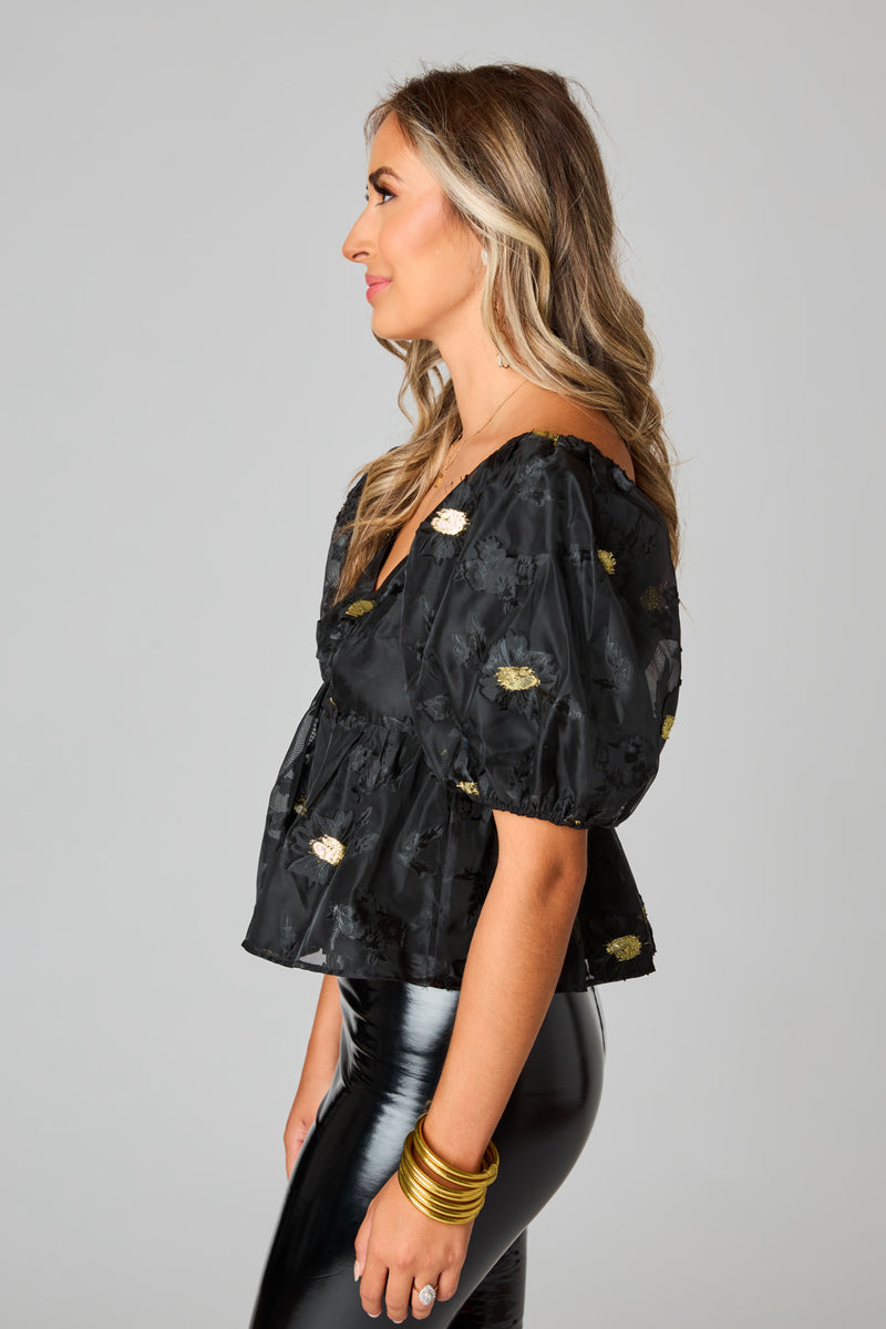 Blakely Peplum Short Sleeve Top - Koi