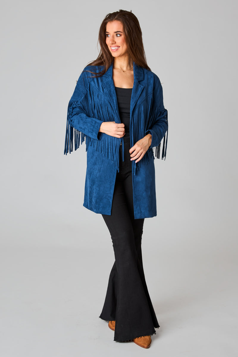 BuddyLove Dutton Fringe Suede Jacket - Navy