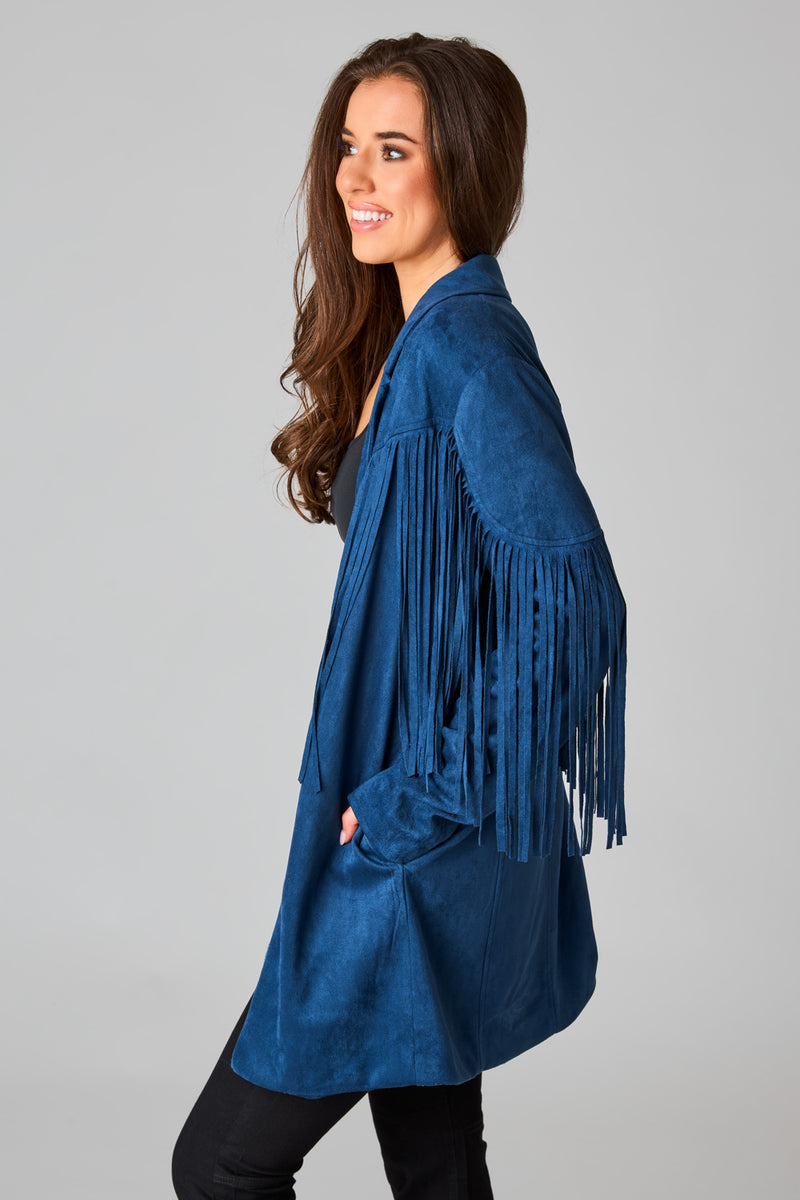 BuddyLove Dutton Fringe Suede Jacket - Navy