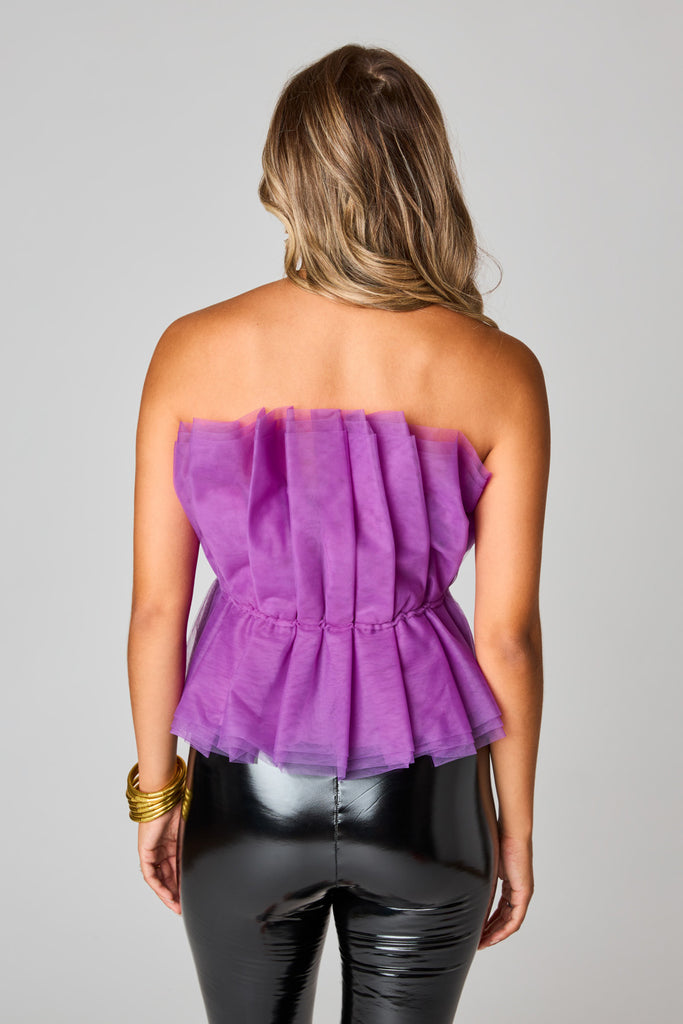 Giselle Pleated Strapless Top - Iris