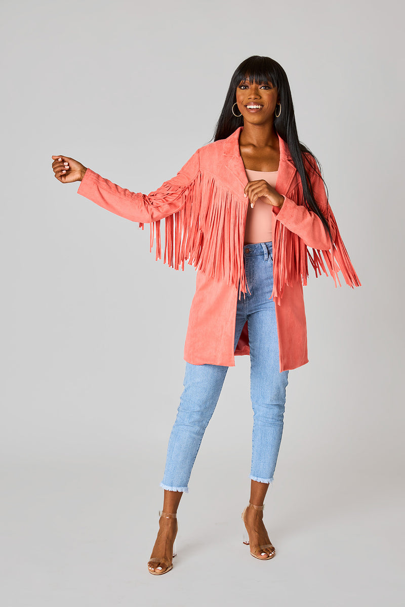 BuddyLove Dutton Fringe Suede Jacket - Coral