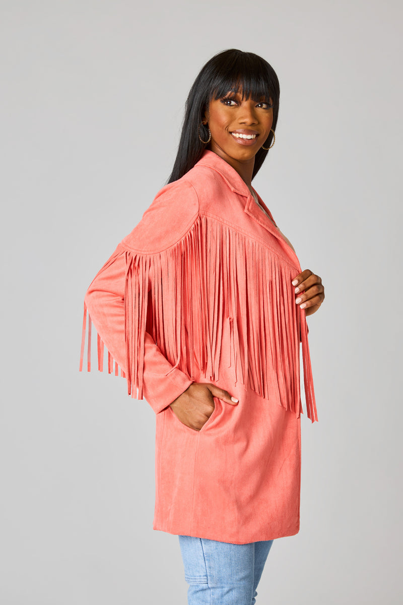 BuddyLove Dutton Fringe Suede Jacket - Coral